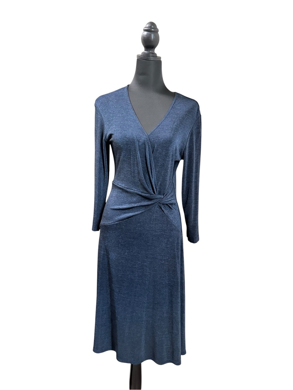 Chico's Navy Twist-Front V-Neck Long-Sleeve Dress